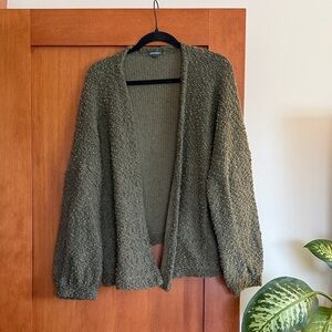 Olive Green Bubble Sleeve Cardigan